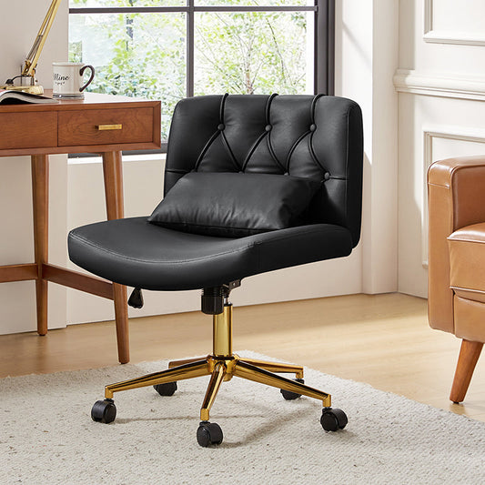 Chaise de bureau à hauteur réglable Cecil avec dossier touffeté et coussin