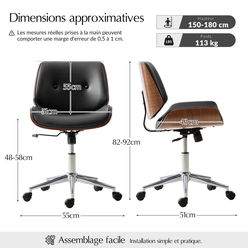 Yves - Chaise de bureau pivotante à hauteur d'assise réglable