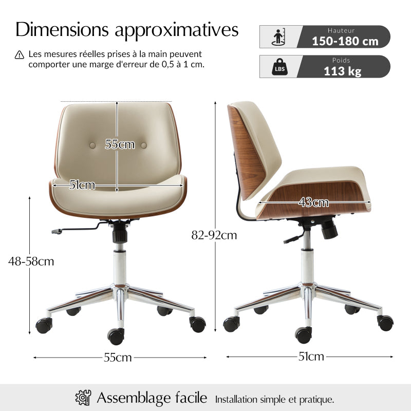 Yves - Chaise de bureau pivotante à hauteur d'assise réglable