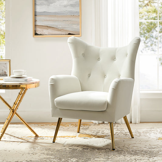 Fauteuil Isabelle Wingback en velours avec confort rembourré et pieds en métal doré élégants