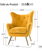 Fauteuil Isabelle Wingback en velours avec confort rembourré et pieds en métal doré élégants