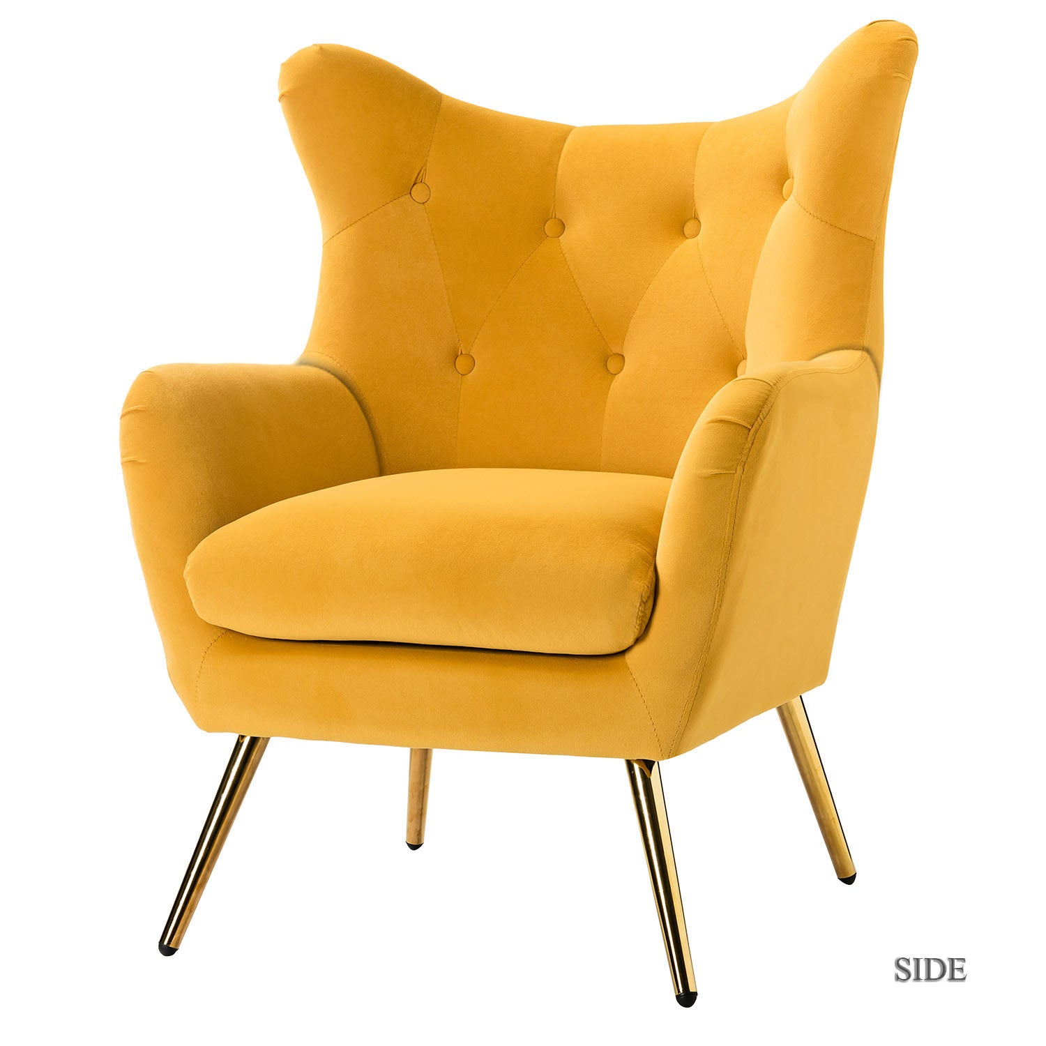 Fauteuil Isabelle Wingback en velours avec confort rembourré et pieds en métal doré élégants