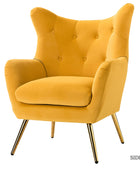 Fauteuil Isabelle Wingback en velours avec confort rembourré et pieds en métal doré élégants