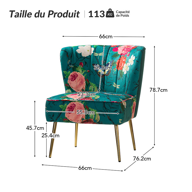 Chaise d'Appoint Tapissée Coraline avec Pieds en Métal Doré