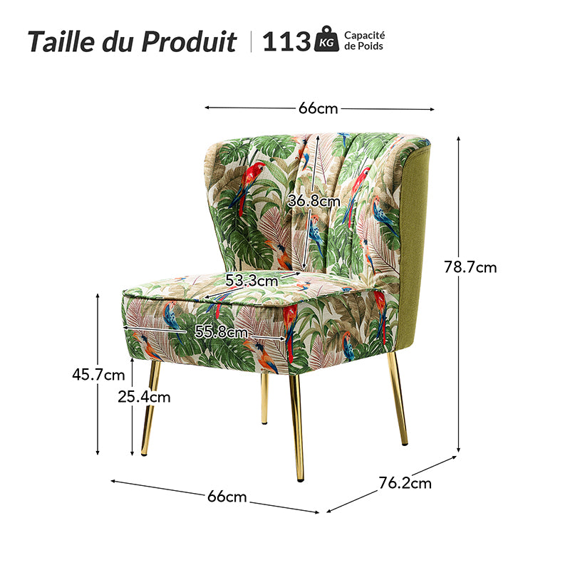 Chaise d'Appoint Tapissée Coraline avec Pieds en Métal Doré