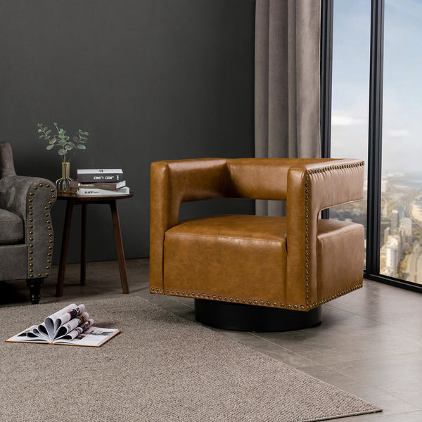 Fauteuil Tonneau Pivotant en Cuir Végétalien Martaci Moderne Avec Dossier Incurvé en Cuir 3d