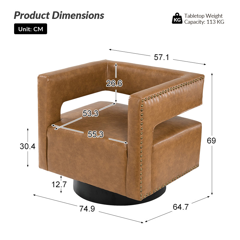 Fauteuil Tonneau Pivotant en Cuir Végétalien Martaci Moderne Avec Dossier Incurvé en Cuir 3d