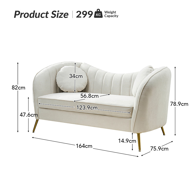 Emilio Loveseat avec pieds en or et coussin en peluche