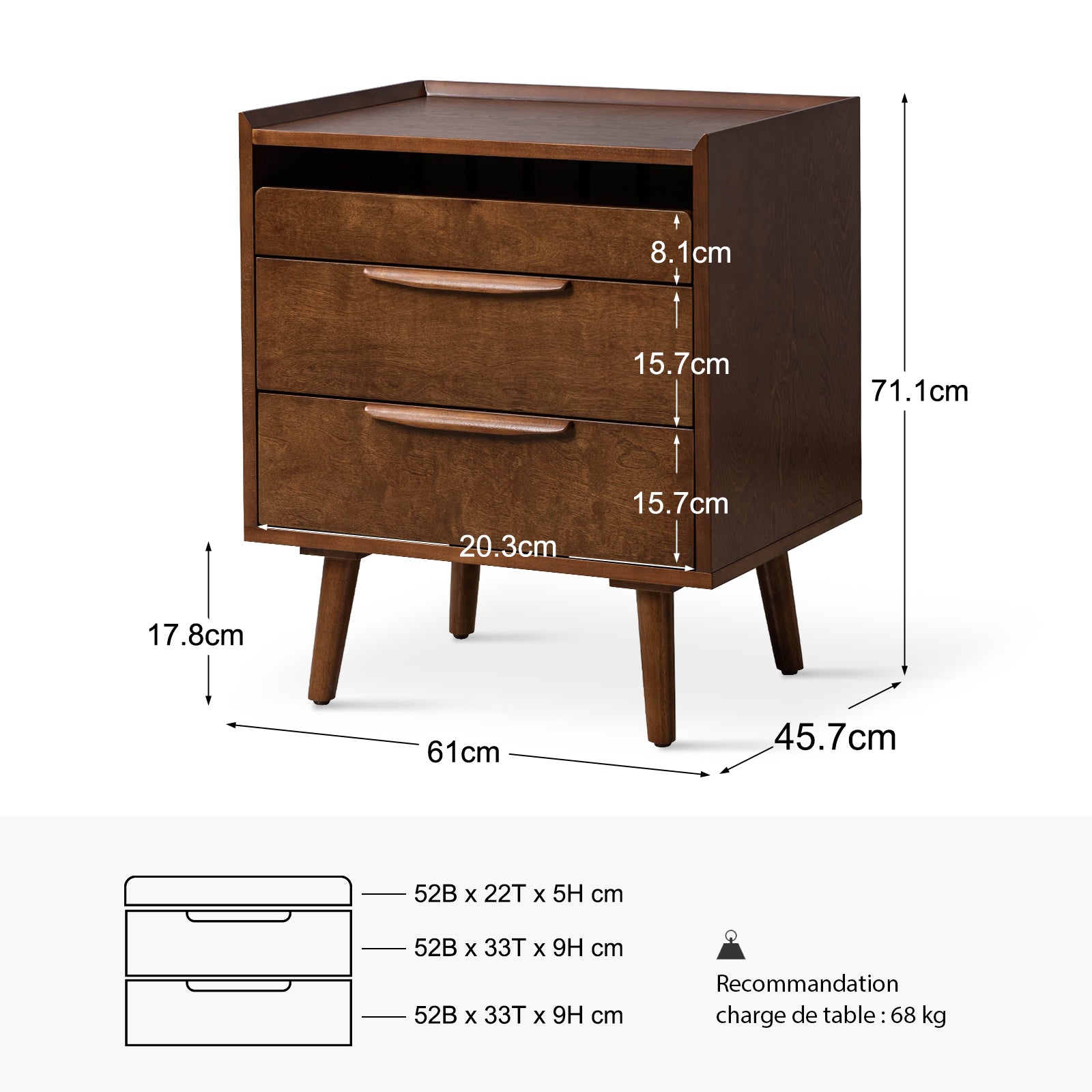 Janet table de chevet 3 tiroirs