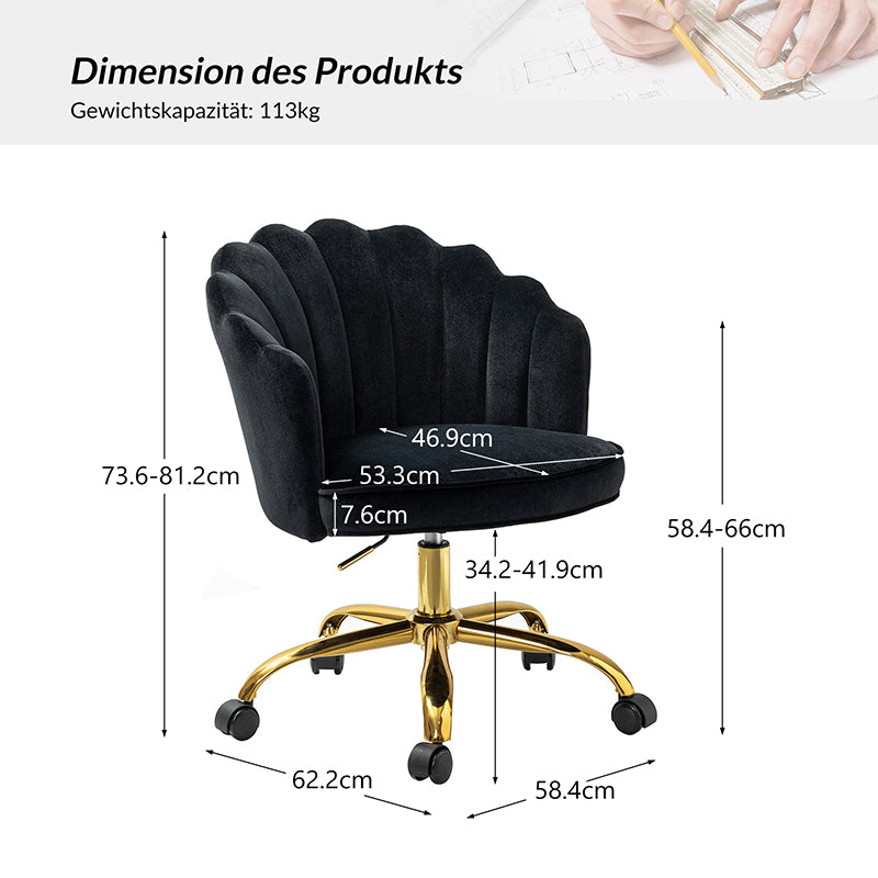 Chaise de Bureau en Velours avec Dossier Bas Réglable