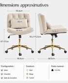 Chaise de bureau à hauteur réglable Cecil avec dossier touffeté et coussin