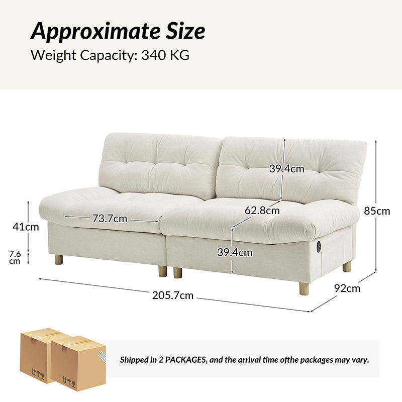 Hilario Loveseat avec ports USB-C, rangement et design touffeté