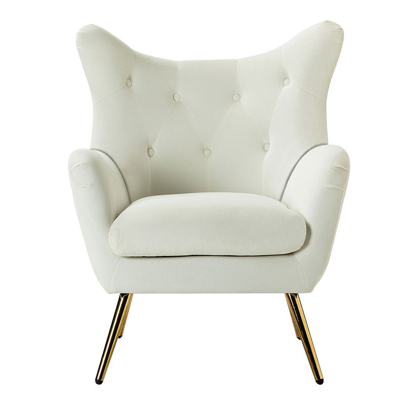 Fauteuil Isabelle Wingback en velours avec confort rembourré et pieds en métal doré élégants