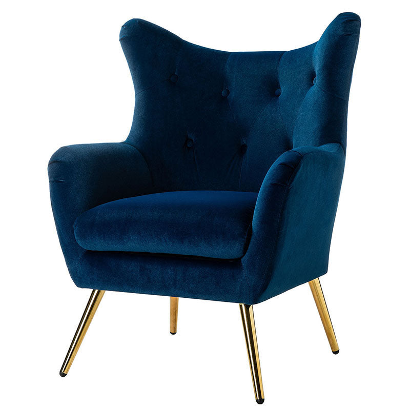 Fauteuil Isabelle Wingback en velours avec confort rembourré et pieds en métal doré élégants