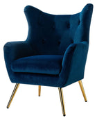 Fauteuil Isabelle Wingback en velours avec confort rembourré et pieds en métal doré élégants