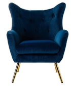 Fauteuil Isabelle Wingback en velours avec confort rembourré et pieds en métal doré élégants