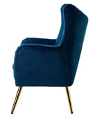Fauteuil Isabelle Wingback en velours avec confort rembourré et pieds en métal doré élégants