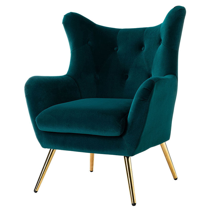 Fauteuil Isabelle Wingback en velours avec confort rembourré et pieds en métal doré élégants