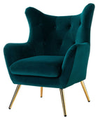 Fauteuil Isabelle Wingback en velours avec confort rembourré et pieds en métal doré élégants