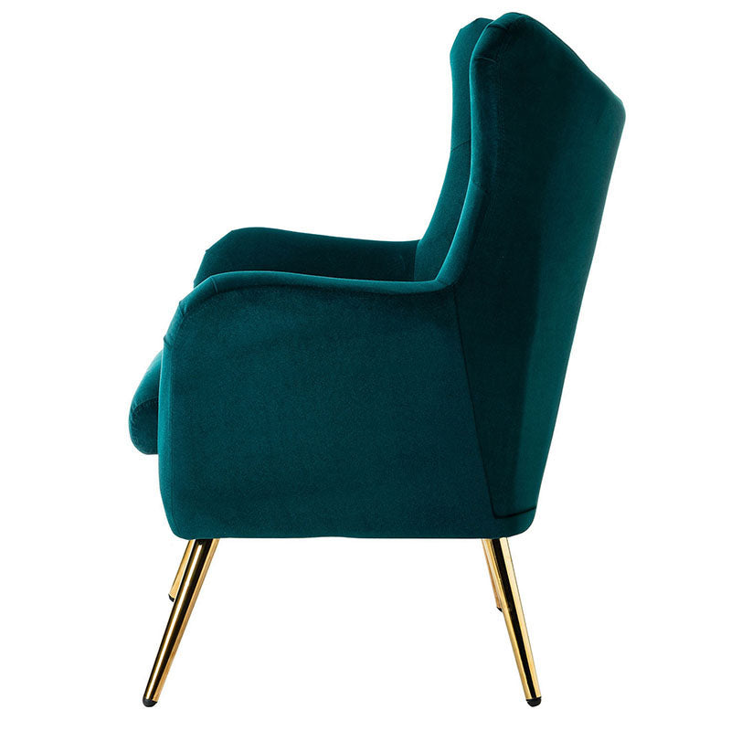 Fauteuil Isabelle Wingback en velours avec confort rembourré et pieds en métal doré élégants