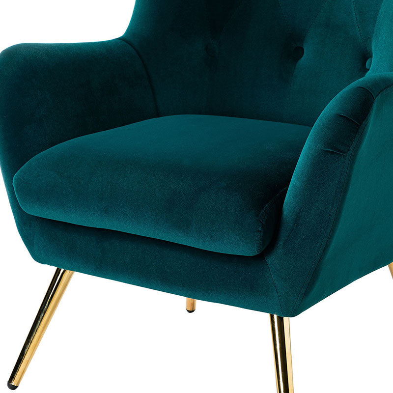 Fauteuil Isabelle Wingback en velours avec confort rembourré et pieds en métal doré élégants