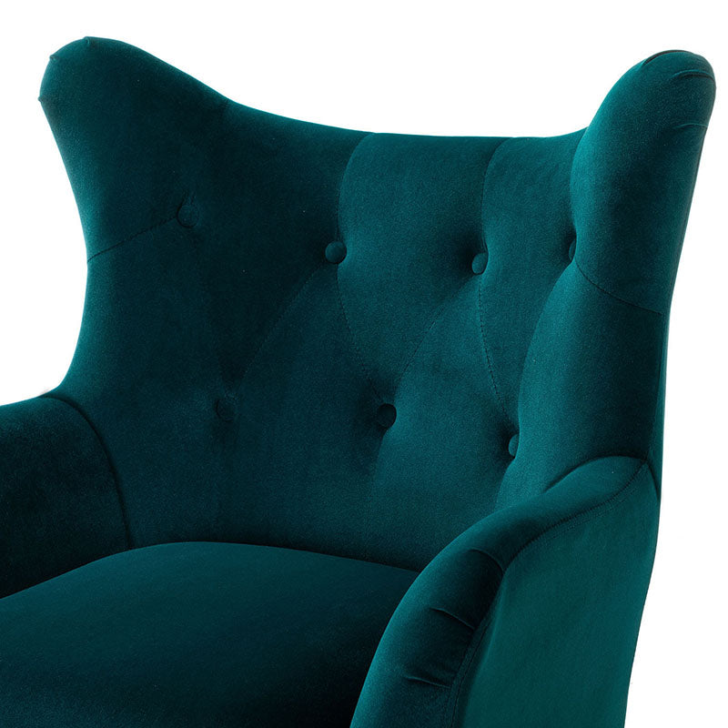 Fauteuil Isabelle Wingback en velours avec confort rembourré et pieds en métal doré élégants