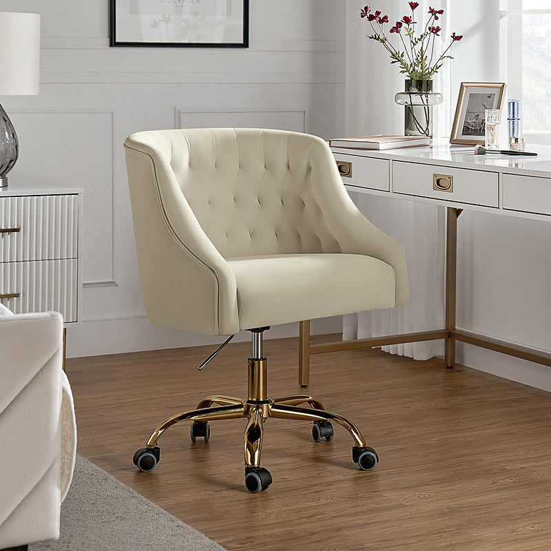 Penelope Chaise de Bureau en Velours avec Pieds Dorés et Hauteur Réglable