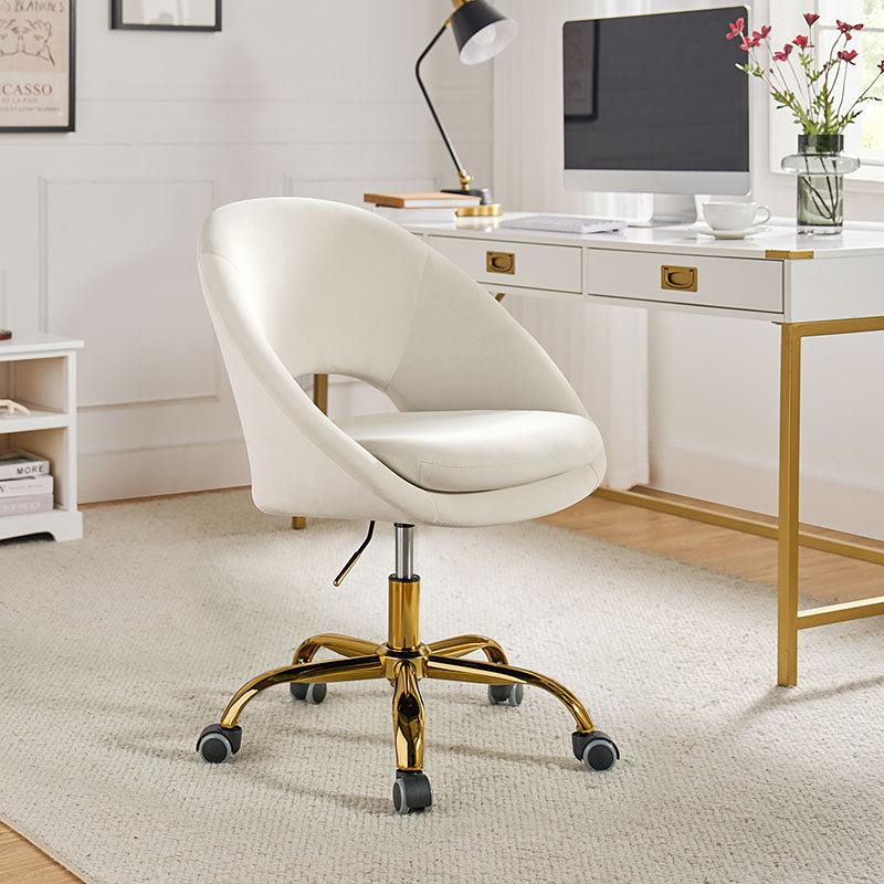 Chaise de bureau en velours Ramona, ergonomique, pivotante et réglable avec dossier bas