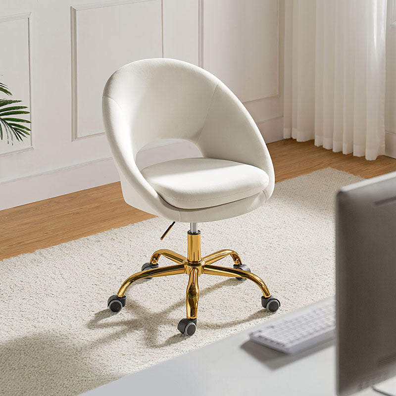 Chaise de bureau en velours Ramona, ergonomique, pivotante et réglable avec dossier bas