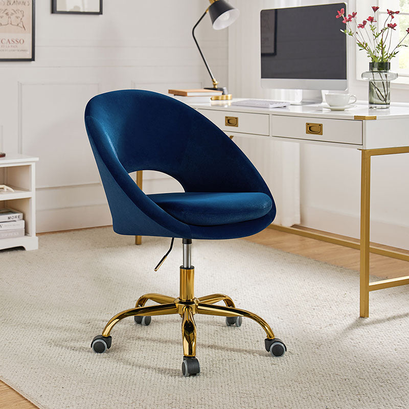 Chaise de bureau en velours Ramona, ergonomique, pivotante et réglable avec dossier bas