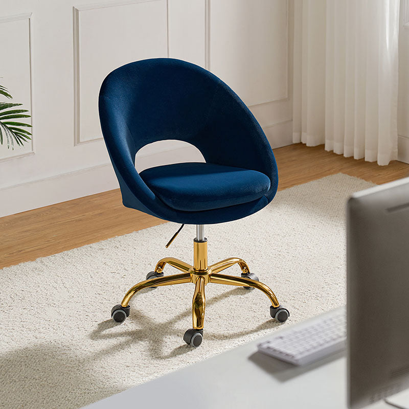 Chaise de bureau en velours Ramona, ergonomique, pivotante et réglable avec dossier bas