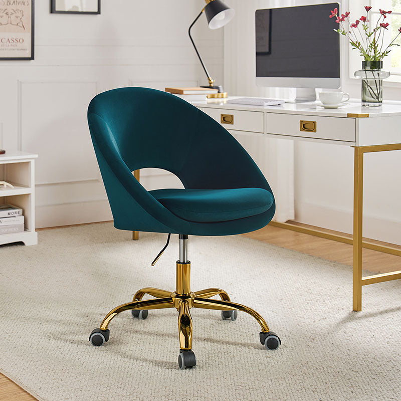 Chaise de bureau en velours Ramona, ergonomique, pivotante et réglable avec dossier bas