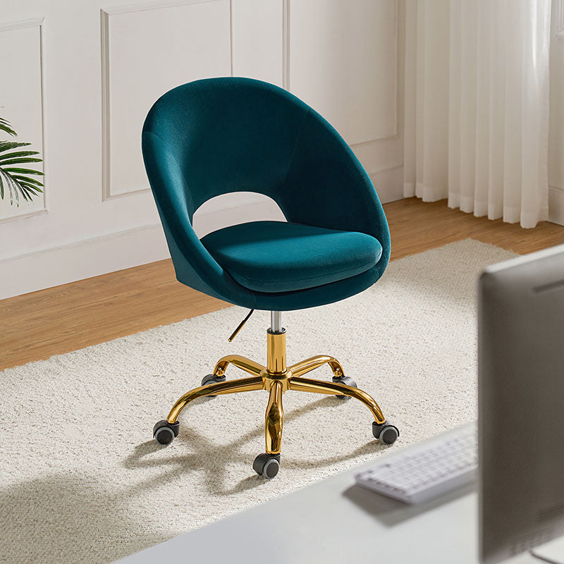 Chaise de bureau en velours Ramona, ergonomique, pivotante et réglable avec dossier bas